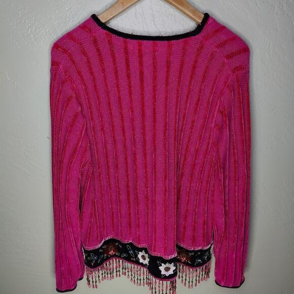 Vintage Berek Beaded Hem Hot Pink Sweater - Picture 3 of 11